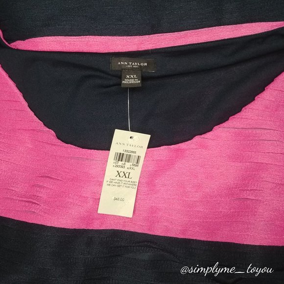 Ann Taylor Pink and Navy Pleated Tank Style Blouse Size XXL - Picture 5 of 8